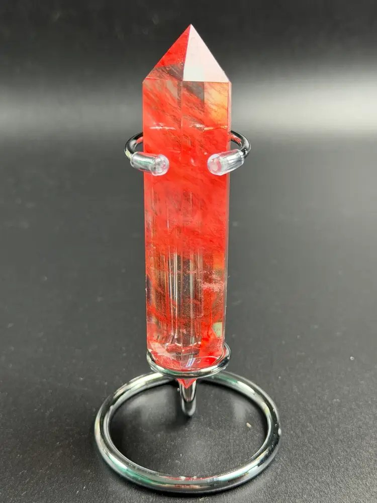 Cherry Quartz Double Point Wand W/Stand Healing Crystal 4" 82g Clear Red Tower