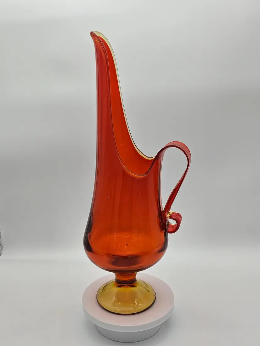 Vintage L.E. Smith Amberina Swung Stretch Art Glass Amberina Pitcher Glows 17.5"