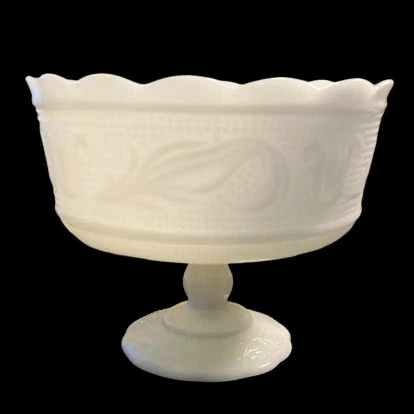 E.O. Brody Company Cleveland Ohio Milk Glass Pedestal Candy Dish
