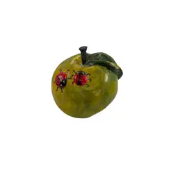Jean Saake North Carolina Potter & Artist Signed “Ladybugs & Apple” Handpainted Ceramic Paperweight 3”