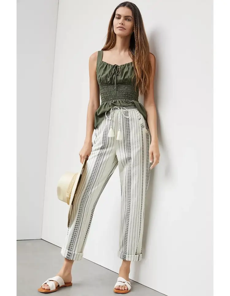 Anthropologie Essential Beach Elastic Waist Pull On Ankle Tapered Trouser Pant Size Medium 0609O