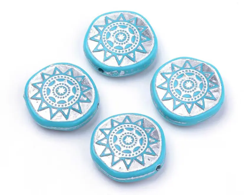 10pcs Acrylic Silver & Turquoise Sun Beads #BC140