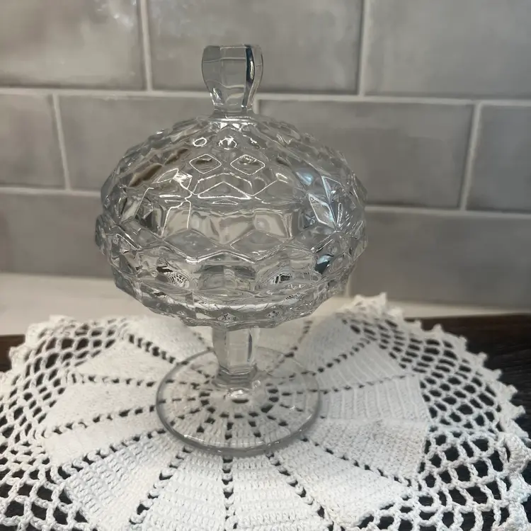 Vintage Fostoria American Compote Covered Candy Dish