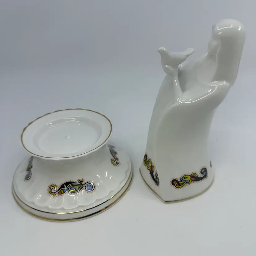Royal Tara Girl Holding a Bird & Candle Holder Handmade Galway Ireland