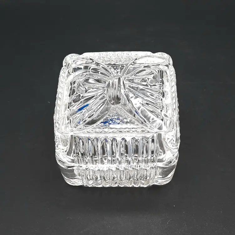 Crystal Clear Industries Square Bow Lidded Trinket Box 24% Lead Crystal Yugoslavia