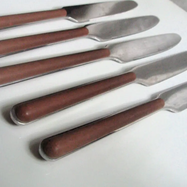 Set of 5 Knives MEPRA Italy Stainless Flatware Tobacco Brown