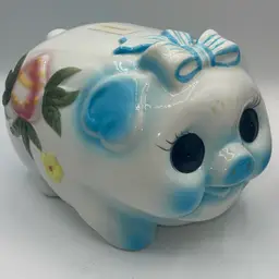 Big Eyes Piggy Bank Kitsch, Large Ceramic Vintage MCM 10” X6”