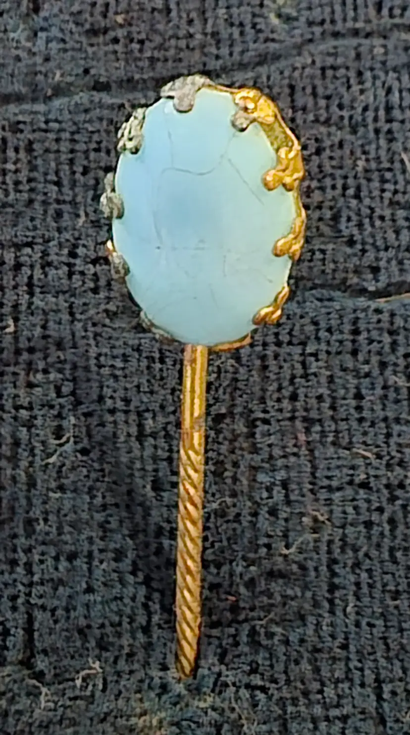 Antique Fire Opal or Moonstone Cabachon Stick or Hat Pin
