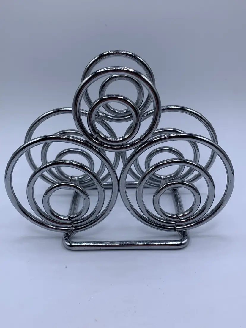 Vintage Chrome Stainless Steel Circle Design Napkin Holder MCM Retro Style
