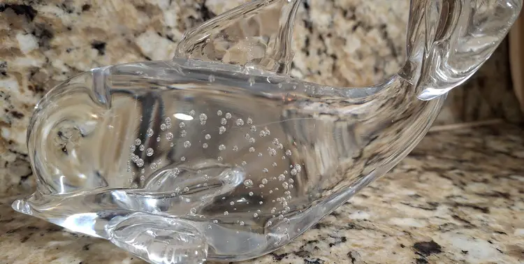 Hand Blown Clear Glass Dolphin with Bubbles Paperweight