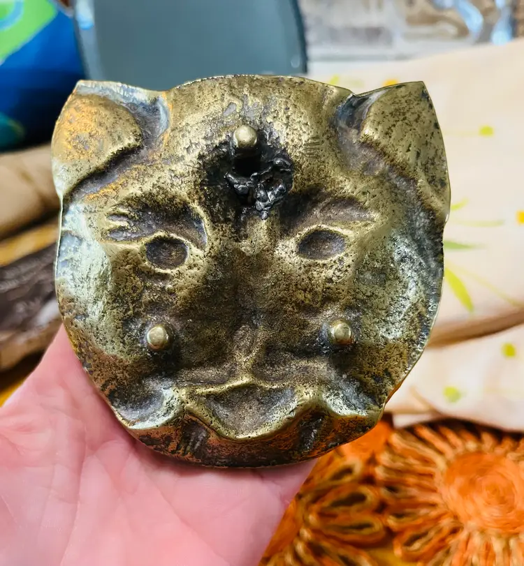 Solid Brass Cat Face Trinket Dish