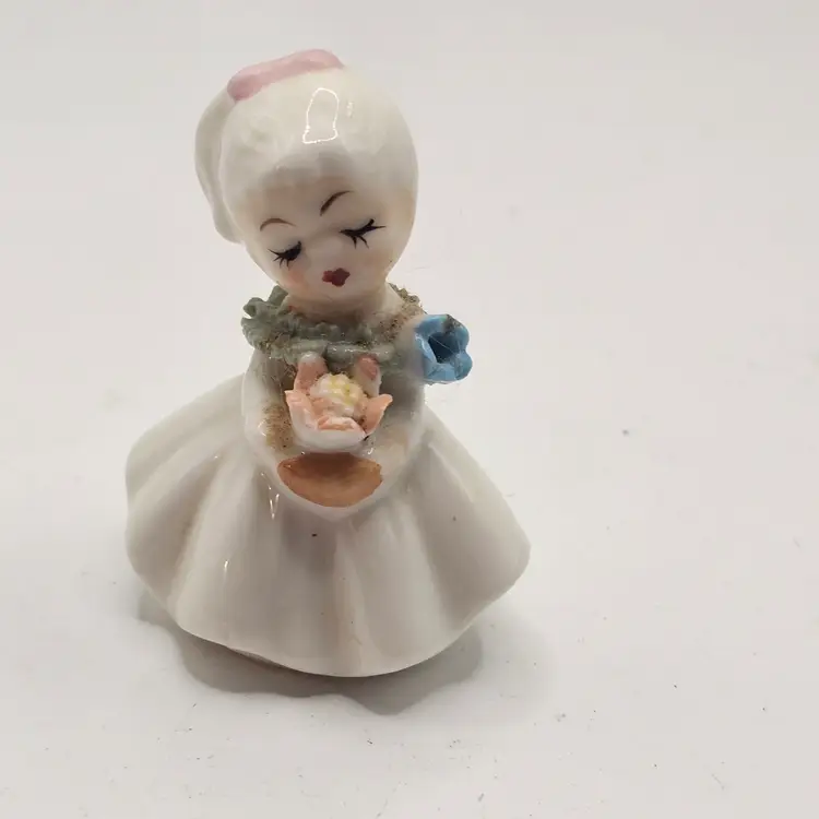 Porcelain Figurine Miniature Girl With flowers