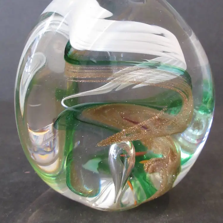 VINTAGE Adam Jablonski Colorful Glass Swirl Tear Drop Magnum Paperweight SIGNED