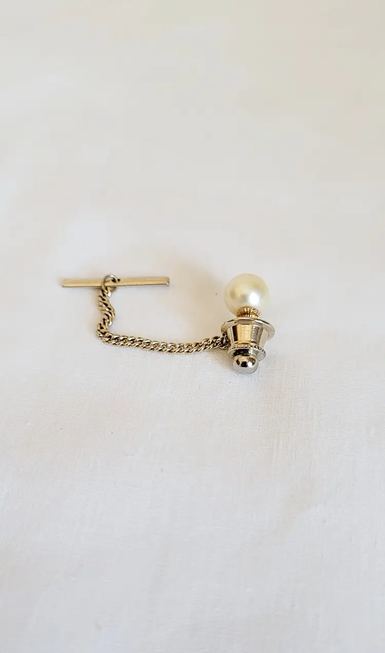 Vintage Tie Tack Featuring a Faux Pearl in a Gold Colored Setting