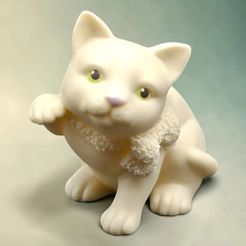 Snowbabies Cat Dept. 56 Easter 1999 Vintage White Green Eyes Mint Cond Kitty