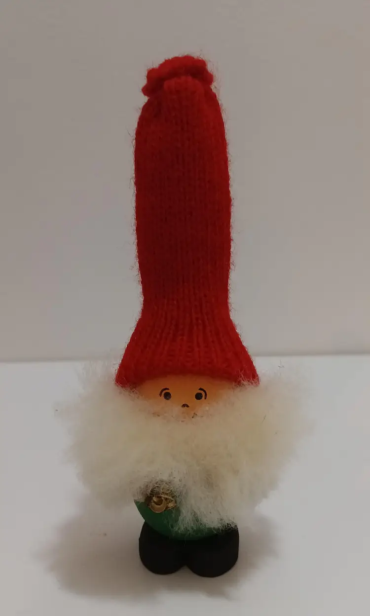 Vintage Swedish Wooden Folk Art Tomte  Christmas Gnome With Bell!  Adorable!