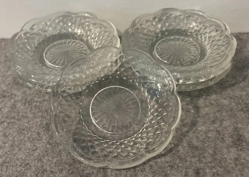 7 Vintage 3.75" Glass Scalloped Butter Pats?  # 2962