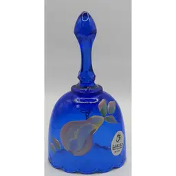 Fenton Cobalt Blue Bell With Handpainted Pear Artist Signed