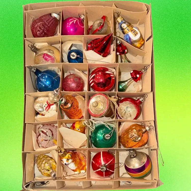 Vintage 24 Small Mercury Glass Santa Land Christmas Tree Ornaments - Poland