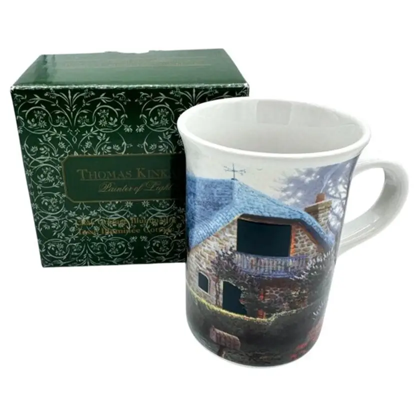 Thomas Kinkade Coffee Cup Mug w/ Box 'Lilac Cottage' 2004 - 9oz Ceramic 4"H