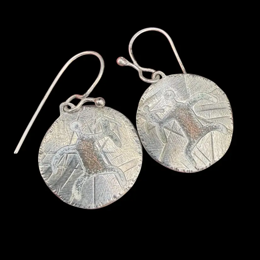 Vintage Native “Mother Of One” Sterling Silver Disc Earrings