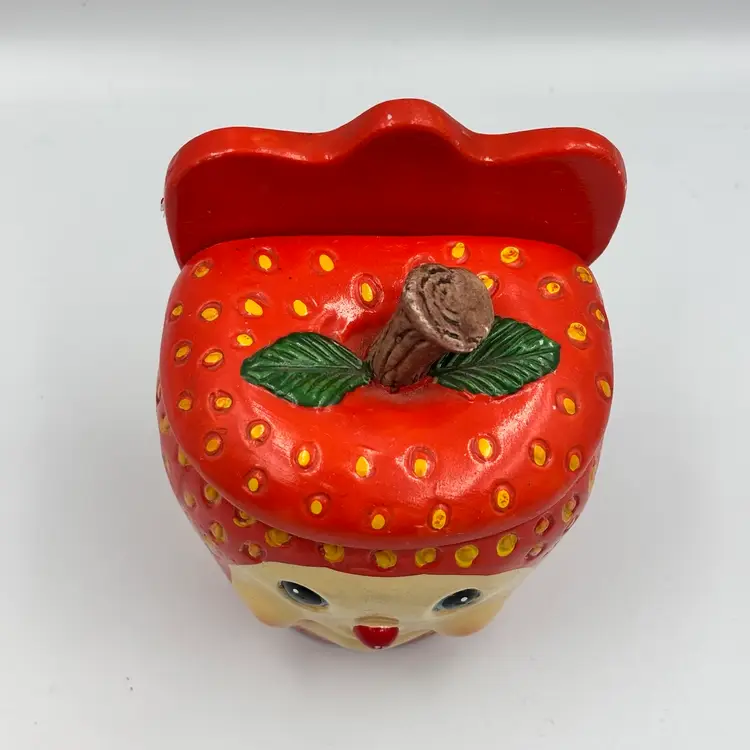 Anthropomorphic Strawberry Lidded Container Wall Pocket 5”