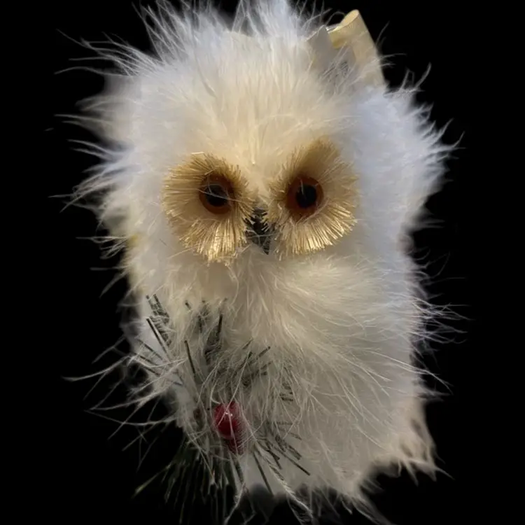 Pier One Retired White Fluffy Feather Owl Ornament NWT, 4”