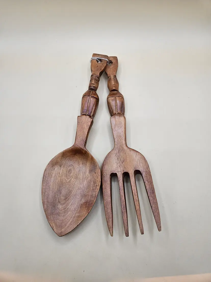 Large 12" Tiki Wooden Fork & Spoon Wall Art