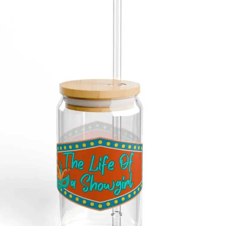 Showgirl 16oz Glass Sipper Cup, With Lid & Straw