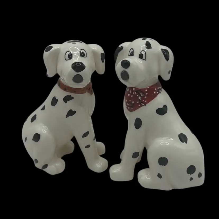 Kissing Dalmatian Ceramic Salt And Pepper Shakers With Stoppers, 4-1/2” Tall