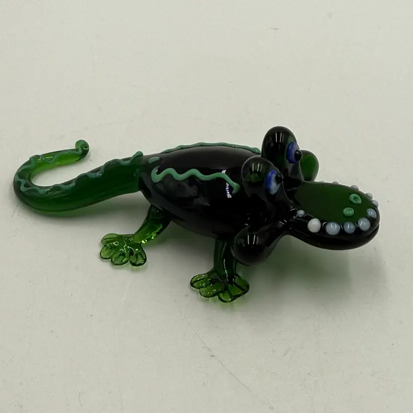 Alligator Crocodile Green Whimsical Hand Blown Glass Figurine