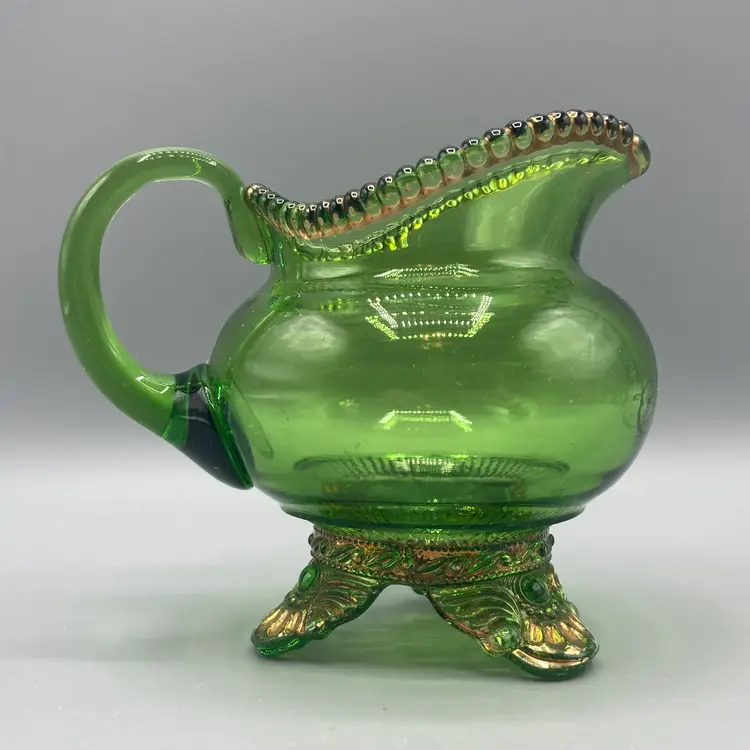 EAPG U.S. Glass Colorado Lacy Medallion Green Creamer "Katie"