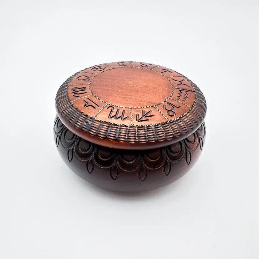 Zodiac Circle Trinket Box Tatra Wood Poland 4" x 2"