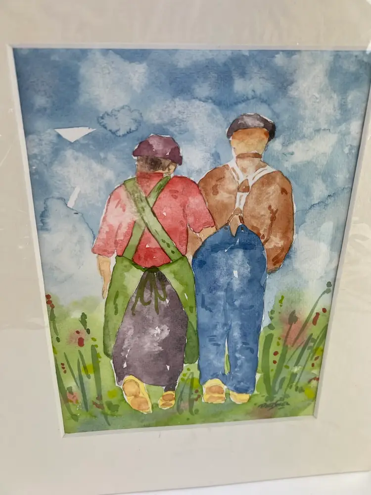 Circa 1980 Piet Snel Watercolor of Old Couple From Local Nevada Collection SIGNED Matted Unframed