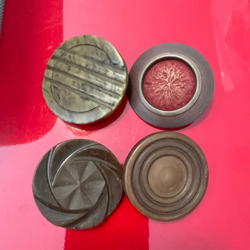 Lot Of 4 Large Vintage Interesting Metal Shank Back Buttons