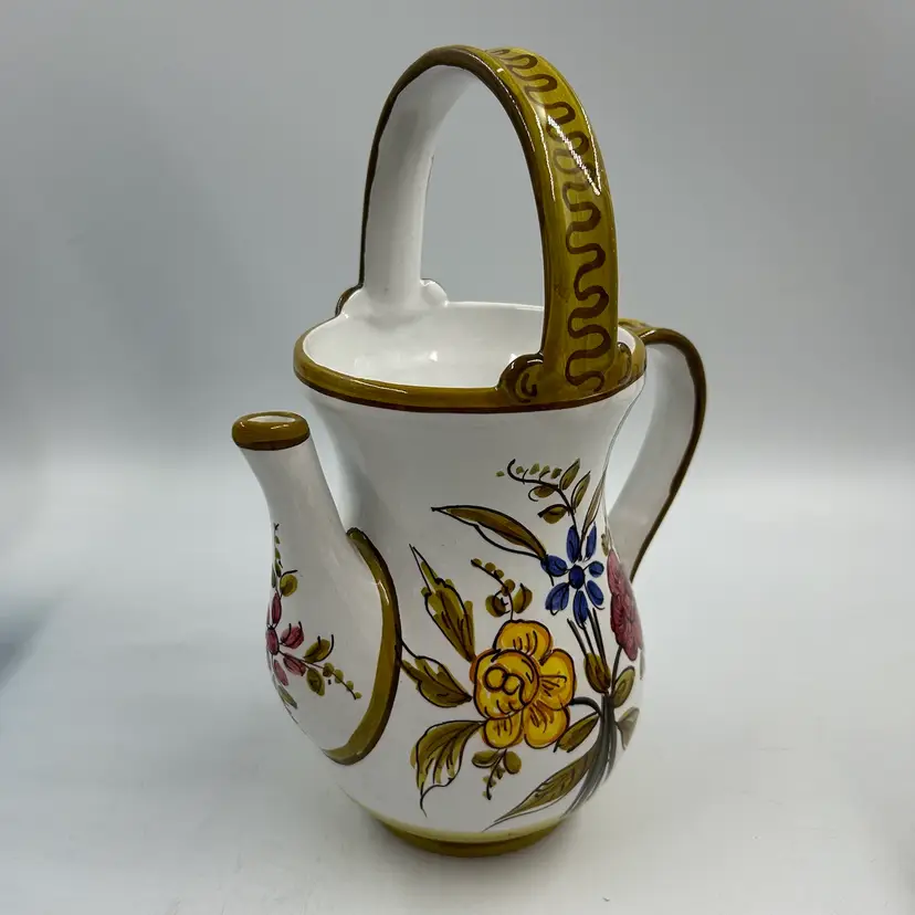 Vintage Hand painted Italian Pottery Vase Watering Pitcher 10” Tall