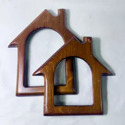 Two Vintage House-Shaped Wood Frames shadow box DIY Country Grandma Core  Home Sweet Home
