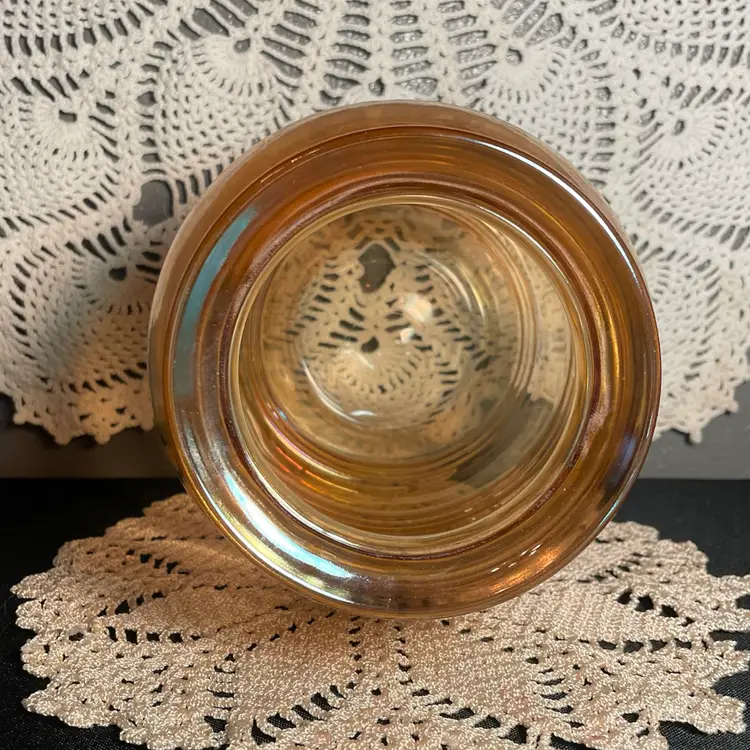 VINTAGE AMBER GLASS VASE RIBBED OPTIC PATTERN MID CENTURY STYLE HOME DECOR