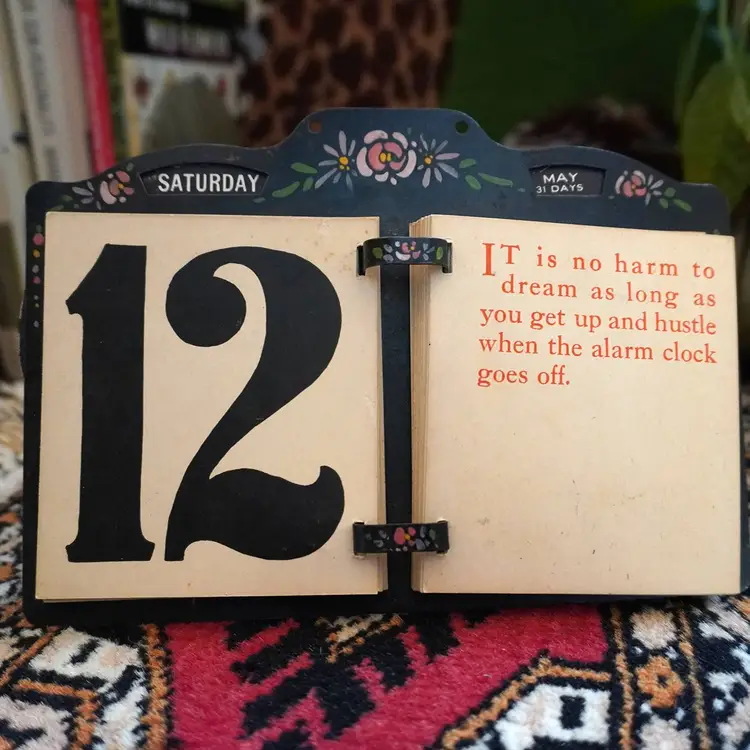 Antique Floral Desk Calendar | Vintage 1950s 1940s The Jiffy Perpetual Daily Desk Calendar