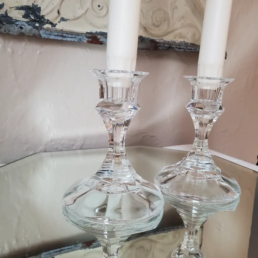 Set of 2 Crystal Taper Candle Holders 24% Lead Crystal