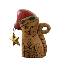 Hand Craved And Painted Wooden Cat Figure