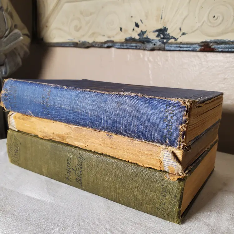 Set of 3 Antique Books Red Pepper Burns The Rosary Metcalf's English Grammar