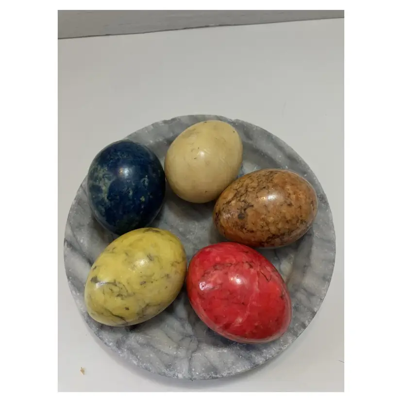 5 vintage alabaster marbled eggs