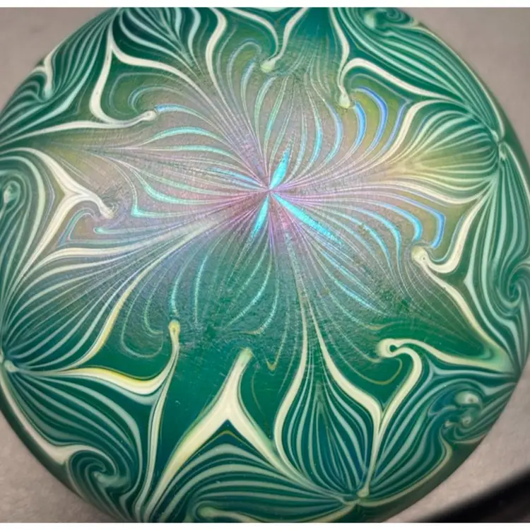 Signed Grant Randolph Studios Iridescent Green Paperweight