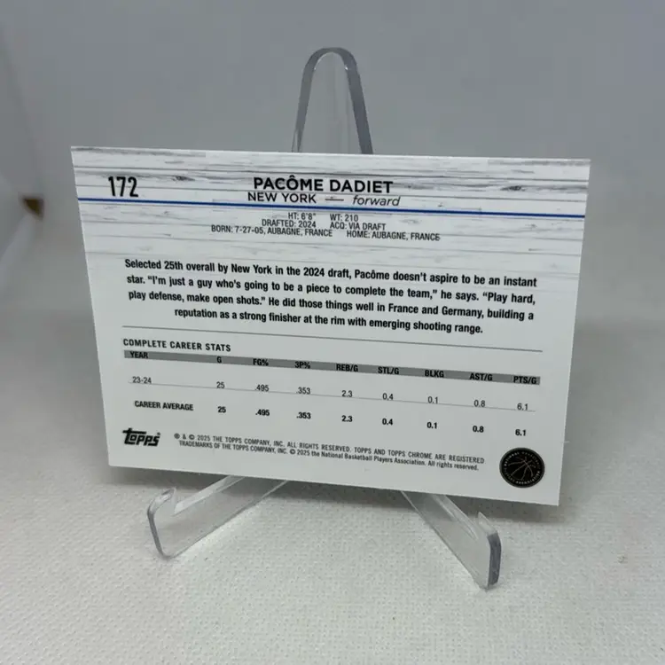 2024-25 Topps Chrome Pacome Dadiet RC #172 Topps Green Refractor New York Knicks