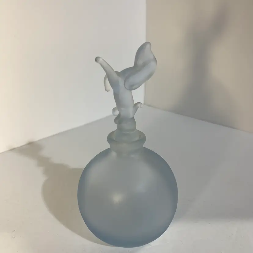 1970s Dog Perfume Bottle Lt Blue Satin Glass