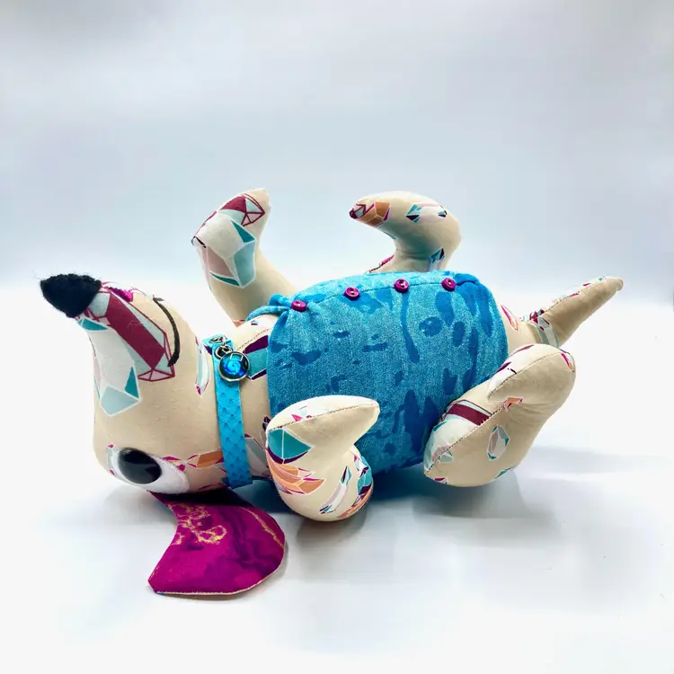 Belly Up Pup Handmade Plushie Dog "Gemma" Colorful and Silly Stuffed Animal