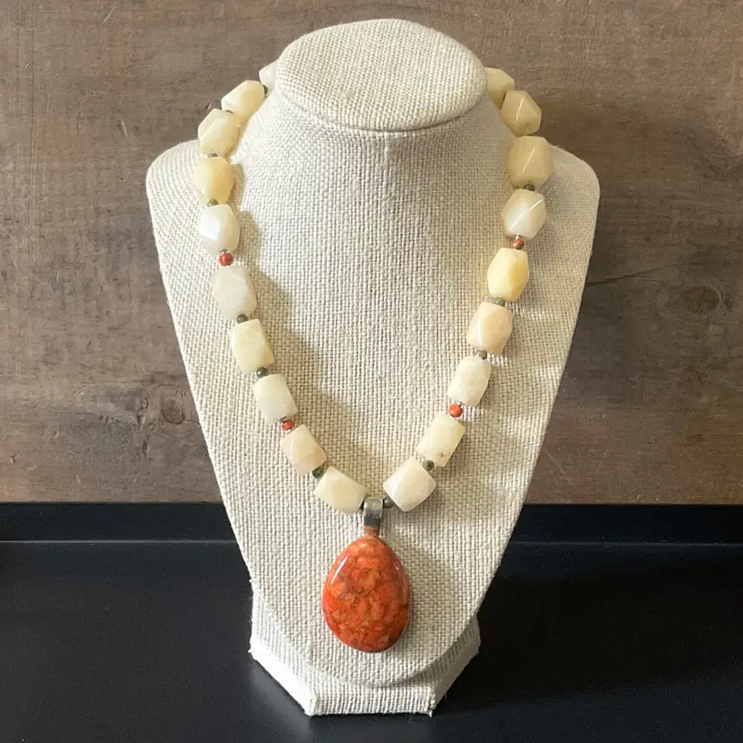 Vintage Coral and Jasper Necklace 925 Sterling Silver, Barse Thailand, Orange Sponge Coral, White Jasper Chunky Beaded Statement Jewelry