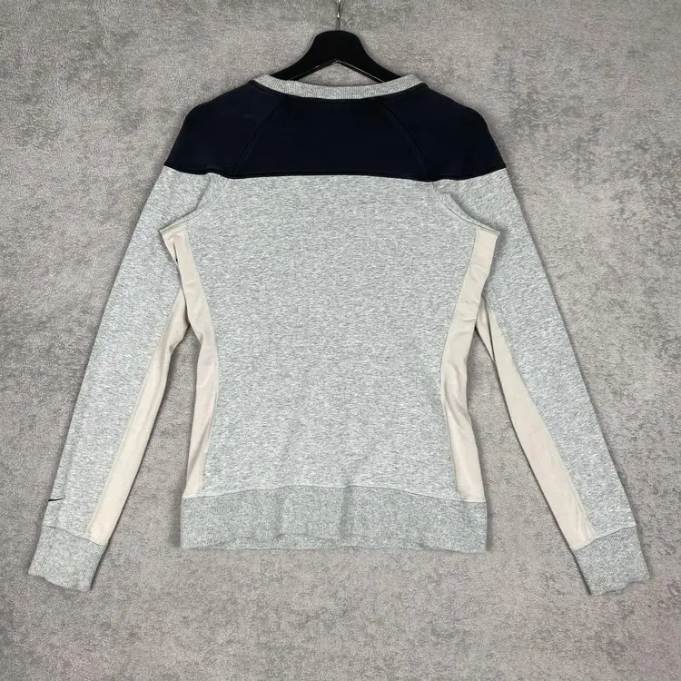 Nike Sweatshirt Womens Small Gray Navy Dri-FIT Thumbholes Zip Pockets Pullover J-3531