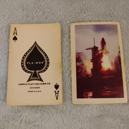 1 Single Swap Card - Playing Card. Vintage. Space shuttle. Arrco. Ace of Spades. Dimension 2.5 x 3.5. Read description.